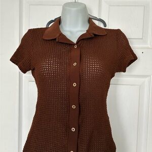 Forever 21 Chocolate Button-Down Knit Shirt Sz. Small